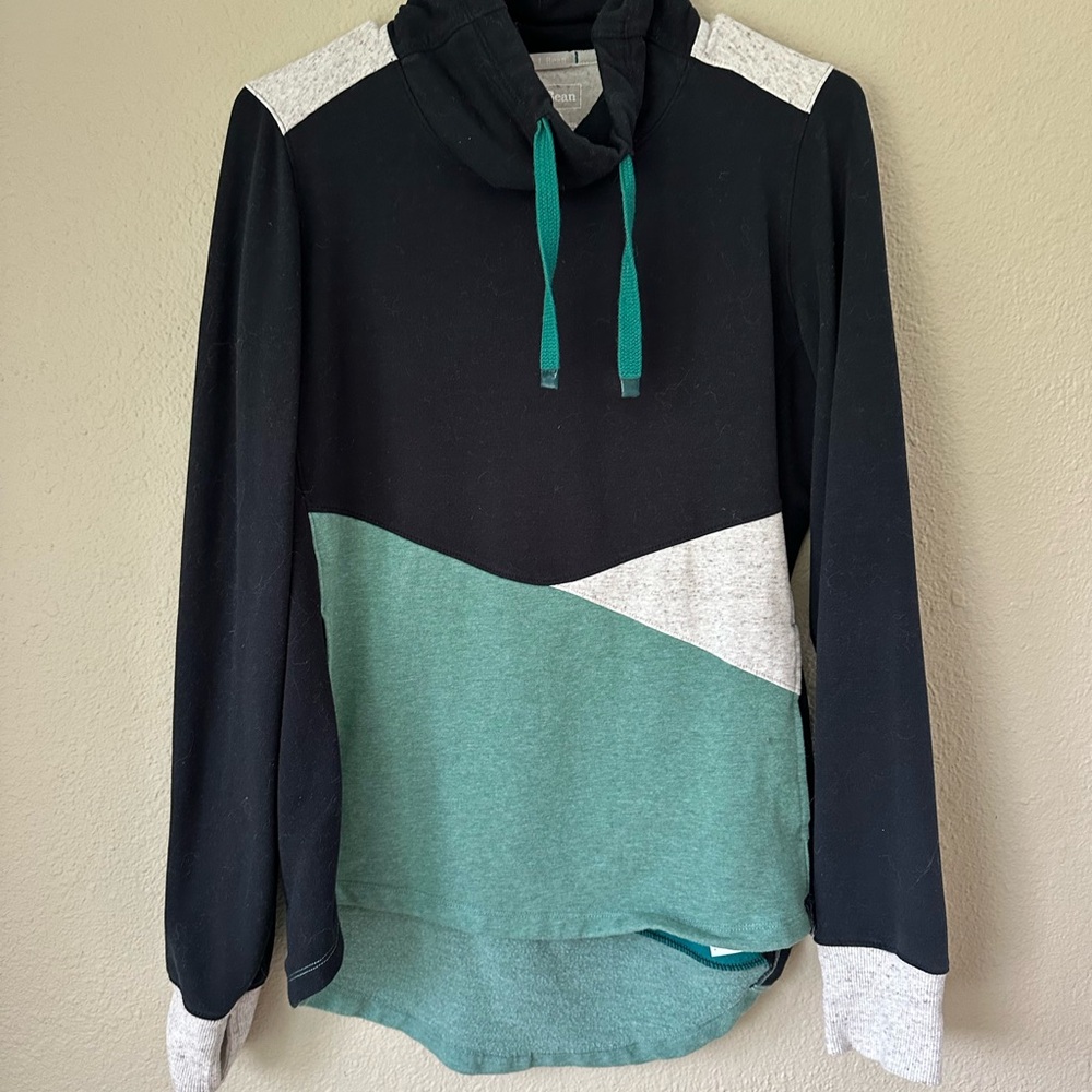L.L. Bean Black and Green Cowl Neck Sweater